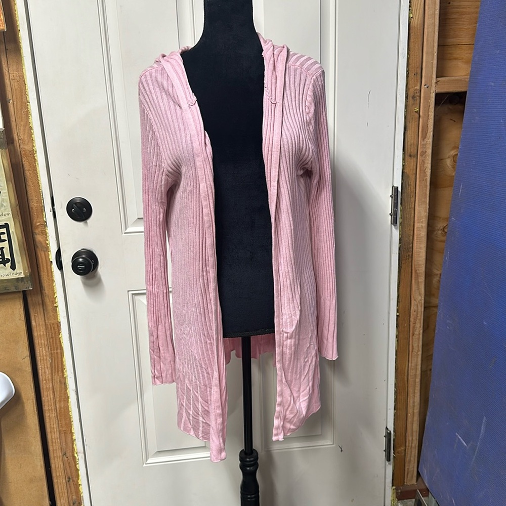 Large pink hooded cardigan